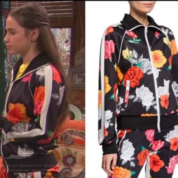 Pam & Gela Fresh Cut Floral Print Track Jacket Black Multi Size Large NWOT - Picture 1 of 7